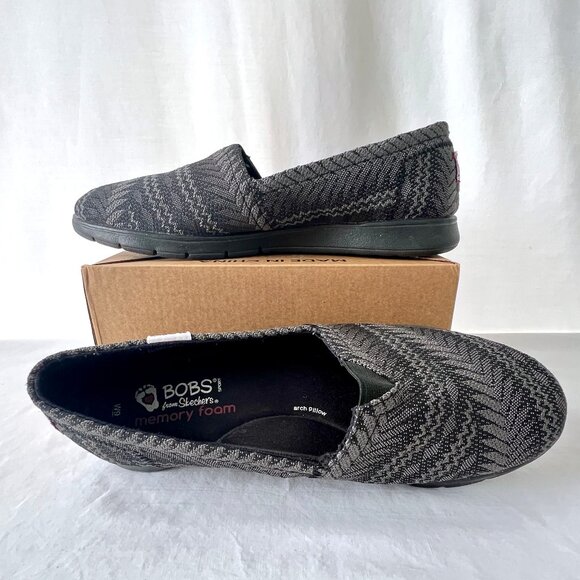Bobs From Skechers Memory Foam Slip On Black & Gray Shoes, Size 9W, EC! - Picture 6 of 11